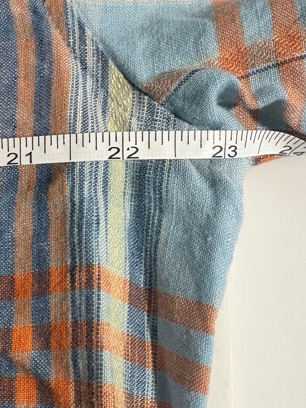 CUBAVERA Blue/Orange Plaid 100% Linen Button Front Shirt SZ L - Picture 7 of 8